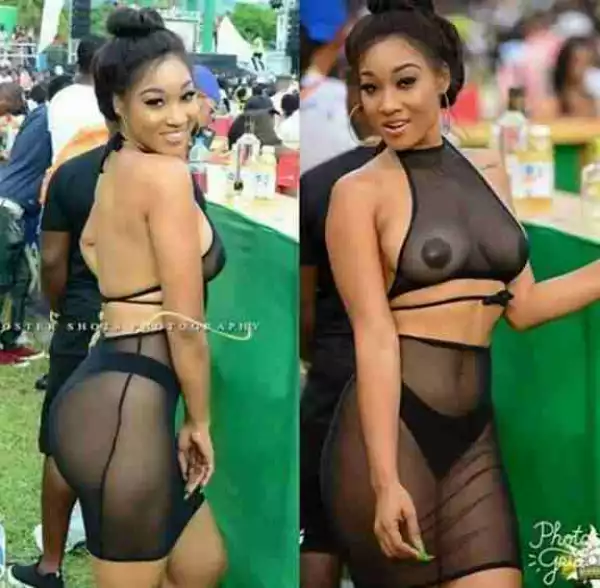 TF? Lady steps out wearing nothing under a net (photos)